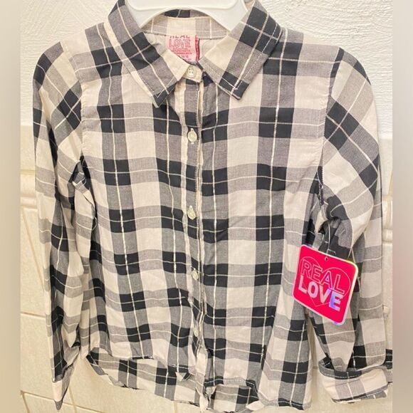 🛍️Real Love Girls Plaid Button Down long sleeve flannel shirt Size:10/12 &14/16 - Picture 5 of 10